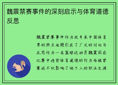 魏震禁赛事件的深刻启示与体育道德反思